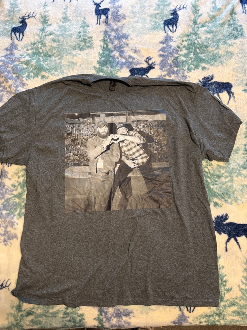 Gildan Gray Short-Sleeve Tee with Black-and-White Photo Print